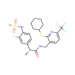 C[C@@H](C(=O)NCc1ccc(C(F)(F)F)nc1SC1CCCCC1)c1ccc(NS(C)(=O)=O)c(F)c1 ZINC000060326905