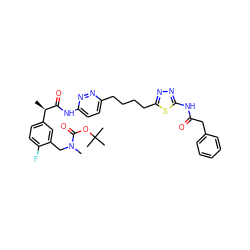 C[C@@H](C(=O)Nc1ccc(CCCCc2nnc(NC(=O)Cc3ccccc3)s2)nn1)c1ccc(F)c(CN(C)C(=O)OC(C)(C)C)c1 ZINC000169698552