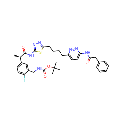 C[C@@H](C(=O)Nc1nnc(CCCCc2ccc(NC(=O)Cc3ccccc3)nn2)s1)c1ccc(F)c(CNC(=O)OC(C)(C)C)c1 ZINC000169698497