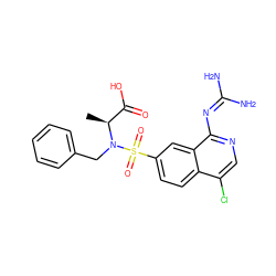 C[C@@H](C(=O)O)N(Cc1ccccc1)S(=O)(=O)c1ccc2c(Cl)cnc(N=C(N)N)c2c1 ZINC000014960784