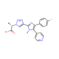 C[C@@H](C(=O)O)n1cc(-c2nc(-c3ccc(F)cc3)c(-c3ccncc3)n2C)nn1 ZINC000103258450