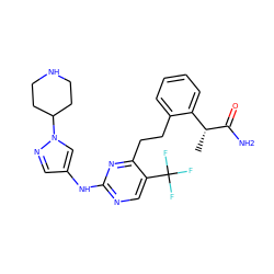 C[C@@H](C(N)=O)c1ccccc1CCc1nc(Nc2cnn(C3CCNCC3)c2)ncc1C(F)(F)F ZINC000211035258