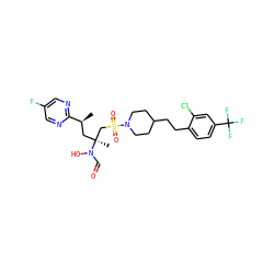 C[C@@H](C[C@@](C)(CS(=O)(=O)N1CCC(CCc2ccc(C(F)(F)F)cc2Cl)CC1)N(O)C=O)c1ncc(F)cn1 ZINC000066080309