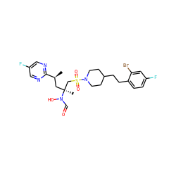 C[C@@H](C[C@@](C)(CS(=O)(=O)N1CCC(CCc2ccc(F)cc2Br)CC1)N(O)C=O)c1ncc(F)cn1 ZINC000066079284