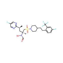 C[C@@H](C[C@@](C)(CS(=O)(=O)N1CCC(CCc2ccc(F)cc2C(F)(F)F)CC1)N(O)C=O)c1ncc(F)cn1 ZINC000066079903