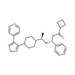 C[C@@H](C[C@H](NC(=O)C1CCC1)c1ccccc1)N1CCC(c2n[nH]cc2-c2ccncc2)CC1 ZINC000040394106