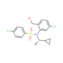 C[C@@H](C1CC1)N(c1cc(Cl)ccc1CO)S(=O)(=O)c1ccc(Cl)cc1 ZINC000028823215