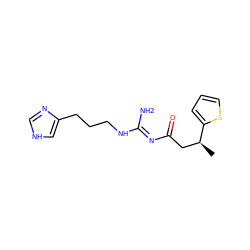 C[C@@H](CC(=O)/N=C(\N)NCCCc1c[nH]cn1)c1cccs1 ZINC000040980378