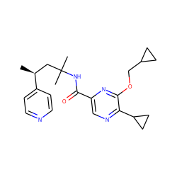 C[C@@H](CC(C)(C)NC(=O)c1cnc(C2CC2)c(OCC2CC2)n1)c1ccncc1 ZINC000207399379