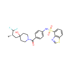 C[C@@H](CC1(O)CCN(C(=O)c2ccc(NS(=O)(=O)c3cccc4scnc34)cc2)CC1)C(F)F ZINC000224383156