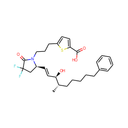 C[C@@H](CCCCCc1ccccc1)[C@H](O)/C=C/[C@H]1CC(F)(F)C(=O)N1CCCc1ccc(C(=O)O)s1 ZINC000148789752