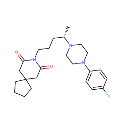 C[C@@H](CCCN1C(=O)CC2(CCCC2)CC1=O)N1CCN(c2ccc(F)cc2)CC1 ZINC000029409087