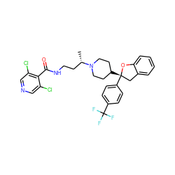 C[C@@H](CCNC(=O)c1c(Cl)cncc1Cl)N1CCC([C@]2(c3ccc(C(F)(F)F)cc3)Cc3ccccc3O2)CC1 ZINC000071296444