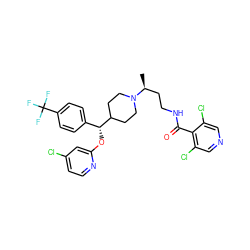 C[C@@H](CCNC(=O)c1c(Cl)cncc1Cl)N1CCC([C@H](Oc2cc(Cl)ccn2)c2ccc(C(F)(F)F)cc2)CC1 ZINC000071317803