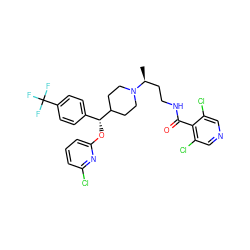 C[C@@H](CCNC(=O)c1c(Cl)cncc1Cl)N1CCC([C@H](Oc2cccc(Cl)n2)c2ccc(C(F)(F)F)cc2)CC1 ZINC000071318511