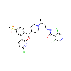 C[C@@H](CCNC(=O)c1c(Cl)cncc1Cl)N1CCC([C@H](Oc2cccc(Cl)n2)c2ccc(S(C)(=O)=O)cc2)CC1 ZINC000071318500