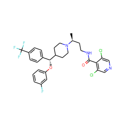 C[C@@H](CCNC(=O)c1c(Cl)cncc1Cl)N1CCC([C@H](Oc2cccc(F)c2)c2ccc(C(F)(F)F)cc2)CC1 ZINC000071318567