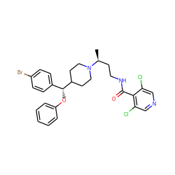 C[C@@H](CCNC(=O)c1c(Cl)cncc1Cl)N1CCC([C@H](Oc2ccccc2)c2ccc(Br)cc2)CC1 ZINC000071330566