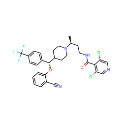 C[C@@H](CCNC(=O)c1c(Cl)cncc1Cl)N1CCC([C@H](Oc2ccccc2C#N)c2ccc(C(F)(F)F)cc2)CC1 ZINC000071330867