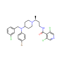 C[C@@H](CCNC(=O)c1c(Cl)cncc1Cl)N1CCC(N(Cc2cccc(Cl)c2)c2ccc(Br)cc2)CC1 ZINC000073198192