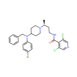 C[C@@H](CCNC(=O)c1c(Cl)cncc1Cl)N1CCC(N(Cc2ccccc2)c2ccc(Br)cc2)CC1 ZINC000071330042