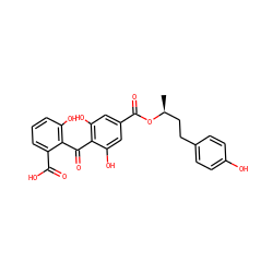 C[C@@H](CCc1ccc(O)cc1)OC(=O)c1cc(O)c(C(=O)c2c(O)cccc2C(=O)O)c(O)c1 ZINC000013760679