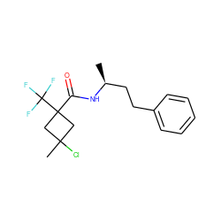 C[C@@H](CCc1ccccc1)NC(=O)C1(C(F)(F)F)CC(C)(Cl)C1 ZINC000026568631