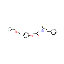 C[C@@H](CCc1ccccc1)NC[C@@H](O)COc1ccc(CCOCC2CCC2)cc1 ZINC000025967048