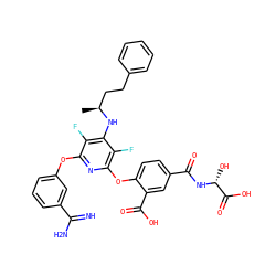 C[C@@H](CCc1ccccc1)Nc1c(F)c(Oc2cccc(C(=N)N)c2)nc(Oc2ccc(C(=O)N[C@H](O)C(=O)O)cc2C(=O)O)c1F ZINC000028524388