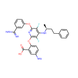 C[C@@H](CCc1ccccc1)Nc1c(F)c(Oc2cccc(C(=N)N)c2)nc(Oc2ccc(N)cc2C(=O)O)c1F ZINC000028523425