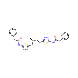 C[C@@H](CCc1nnc(NC(=O)Cc2ccccc2)s1)Cc1nnc(NC(=O)Cc2ccccc2)s1 ZINC000169697721