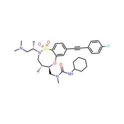 C[C@@H](CN(C)C)N1C[C@@H](C)[C@H](CN(C)C(=O)NC2CCCCC2)Oc2cc(C#Cc3ccc(F)cc3)ccc2S1(=O)=O ZINC001772600576