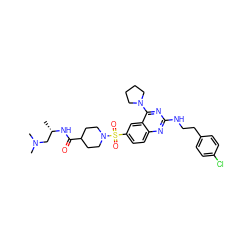 C[C@@H](CN(C)C)NC(=O)C1CCN(S(=O)(=O)c2ccc3nc(NCCc4ccc(Cl)cc4)nc(N4CCCC4)c3c2)CC1 ZINC000071315988