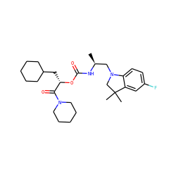 C[C@@H](CN1CC(C)(C)c2cc(F)ccc21)NC(=O)O[C@@H](CC1CCCCC1)C(=O)N1CCCCC1 ZINC000013982256