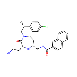 C[C@@H](CN1CC[C@H](CNC(=O)c2ccc3ccccc3c2)N[C@H](CCN)C1=O)c1ccc(Cl)cc1 ZINC000206896278