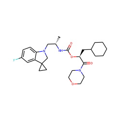 C[C@@H](CN1CC2(CC2)c2cc(F)ccc21)NC(=O)O[C@@H](CC1CCCCC1)C(=O)N1CCOCC1 ZINC000014971860