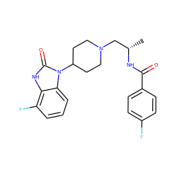 C[C@@H](CN1CCC(n2c(=O)[nH]c3c(F)cccc32)CC1)NC(=O)c1ccc(F)cc1 ZINC000042891400