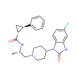 C[C@@H](CN1CCC(n2c(=O)[nH]c3cc(Cl)ccc32)CC1)NC(=O)[C@@H]1C[C@H]1c1ccccc1 ZINC000040957478