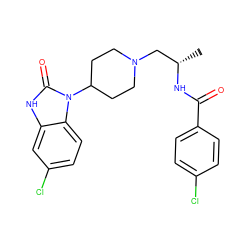 C[C@@H](CN1CCC(n2c(=O)[nH]c3cc(Cl)ccc32)CC1)NC(=O)c1ccc(Cl)cc1 ZINC000040956992