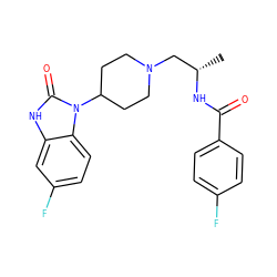 C[C@@H](CN1CCC(n2c(=O)[nH]c3cc(F)ccc32)CC1)NC(=O)c1ccc(F)cc1 ZINC000040423419