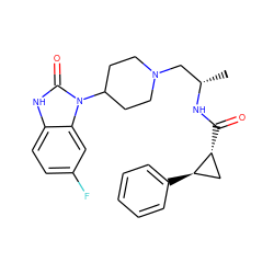 C[C@@H](CN1CCC(n2c(=O)[nH]c3ccc(F)cc32)CC1)NC(=O)[C@@H]1C[C@H]1c1ccccc1 ZINC000040957416