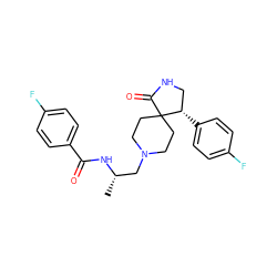 C[C@@H](CN1CCC2(CC1)C(=O)NC[C@@H]2c1ccc(F)cc1)NC(=O)c1ccc(F)cc1 ZINC000198374205