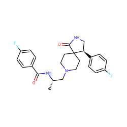 C[C@@H](CN1CCC2(CC1)C(=O)NC[C@H]2c1ccc(F)cc1)NC(=O)c1ccc(F)cc1 ZINC000148311640