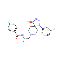 C[C@@H](CN1CCC2(CC1)C(=O)NCN2c1cccc(F)c1)NC(=O)c1ccc(F)cc1 ZINC000095581031