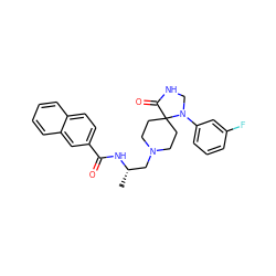 C[C@@H](CN1CCC2(CC1)C(=O)NCN2c1cccc(F)c1)NC(=O)c1ccc2ccccc2c1 ZINC000064286992