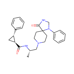 C[C@@H](CN1CCC2(CC1)C(=O)NCN2c1ccccc1)NC(=O)[C@H]1C[C@@H]1c1ccccc1 ZINC000040409014