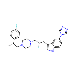 C[C@@H](CN1CCN(C[C@@H](F)Cc2c[nH]c3ccc(-n4cnnc4)cc23)CC1)c1ccc(F)cc1 ZINC000022931017