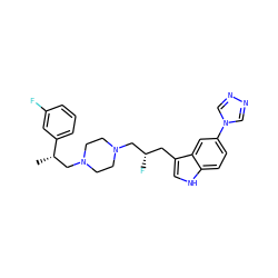 C[C@@H](CN1CCN(C[C@@H](F)Cc2c[nH]c3ccc(-n4cnnc4)cc23)CC1)c1cccc(F)c1 ZINC000022931004