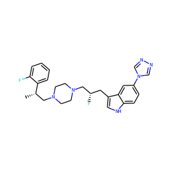C[C@@H](CN1CCN(C[C@@H](F)Cc2c[nH]c3ccc(-n4cnnc4)cc23)CC1)c1ccccc1F ZINC000022930991