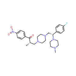 C[C@@H](CN1CCN(C[C@H](c2ccc(F)cc2)N2CCN(C)CC2)CC1)C(=O)c1ccc([N+](=O)[O-])cc1 ZINC000013492787